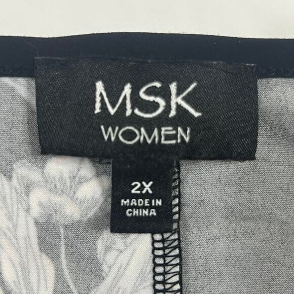 MSK Women Plus 2X Black White Floral Top Bell Sleeve Blouse Top Flowy Stretchy - Picture 7 of 10